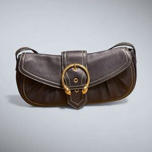 Elegant Via Spiga Slate Blue Leather Embellished with Gold Serpents Women's Bag
